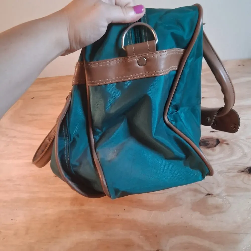 Vintage Jaguar Canvas Leather Duffle Bag Green Medium Large 90s Travel Luggage